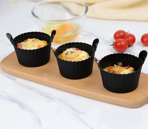Bakecat Ramekins for Air Fryer, Large Muffin Cases for Air Fryer, Air Fryer Egg Mould (Pack of 6), Black