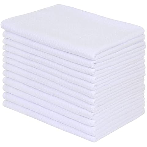 VIVOTE Microfiber Kitchen Towels Waffle Weave Kitchen Dish Towels Super Absorbent Soft Fast Drying Dish Cloths Reusable Cleaning Cloths Kitchen Hand Towels Tea Towels 12Pack White 16 Inch X 24 Inch Cover