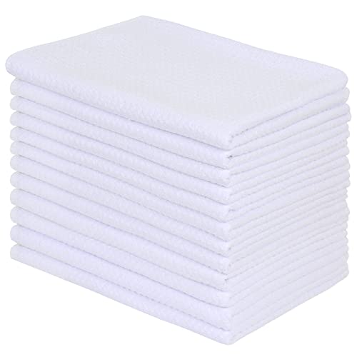 VIVOTE Microfiber Kitchen Towels Waffle Weave Kitchen Dish Towels Super Absorbent Soft Fast Drying Dish Cloths Reusable Cleaning Cloths Kitchen Hand Towels Tea Towels 12Pack White 16 Inch X 24 Inch