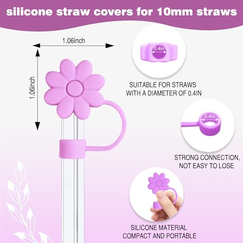 Hpebl 7Pcs Cup Accessories for Stanely Cups 40&30oz Purple Flower Silicone Boot Straw Covers Toppers 10mm(0.4in) Spill-Proof Stopper Set Handle Charm for Stanely Cup Tumbler Accessorises — view 2