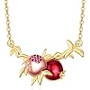 POPLYKE Pomegranate 18k Gold Plated 925 Sterling Silver Necklace Fruit Pomegranate Pendant Red Zircon Jewelry Gifts for Women Birthday Christmas