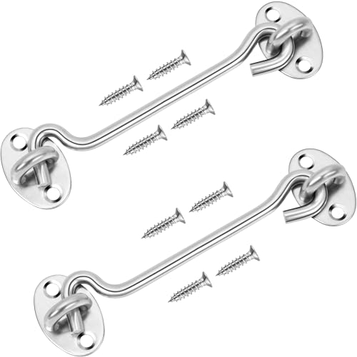 Image of Rainspire (2 Pack) 10 Inch Privacy Hook and Eye Latch for Barn Door, Stainless Steel Gate Latch Barn Door Lock Cabin Hooks for Gate Shutters Window Slide Barn Shed Cabinet Bathroom, Silver