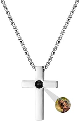Custom Cross Photo Necklace Personalized Photo Projection Necklaces with Picture Inside Cross Necklace for Men Picture Necklaces Personalized Photo Memorial for Dad Husband Couples Women
