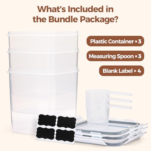 ComSaf Flour Storage Containers 2.5L Set of 3, Plastic Airtight Food Storage Containers with Lids, Large Clip-Lock Kitchen Storage Containers for Cereal, Rice, Pasta, Dry Food, BPA-Free Pantry Storage - Image 8