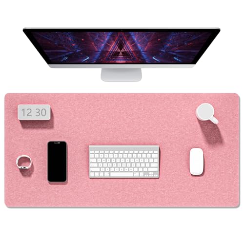 Auhoahsil Felt Desk Mat, Minimalist Large Mouse Pad XXL 35.5 x 15.7 in, Desk Matt for Desktop, Keyboard, Laptop, Computer, Office, Work from Home, Gaming, Pink