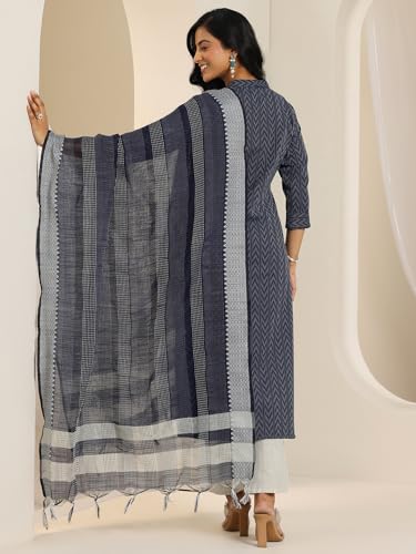 Image of Libas Woven Design Cotton Blend Straight Kurta with Trouser and Dupatta