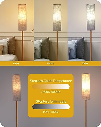 Small Wooden Table Lamp with Linen Shade and Remote Control for Living Room