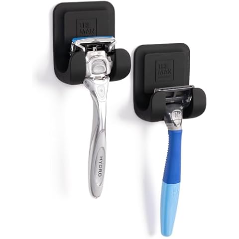 The Man Silicone Razor Holder-Razor Holder for Men-Fit Any Razor Secure & Safe-Compatible with Gillete, Harry's, Schick & Other Brands-Shower & Bathroom Organizer-Razor Hooks for Shower Wall (2 Pack) Cover