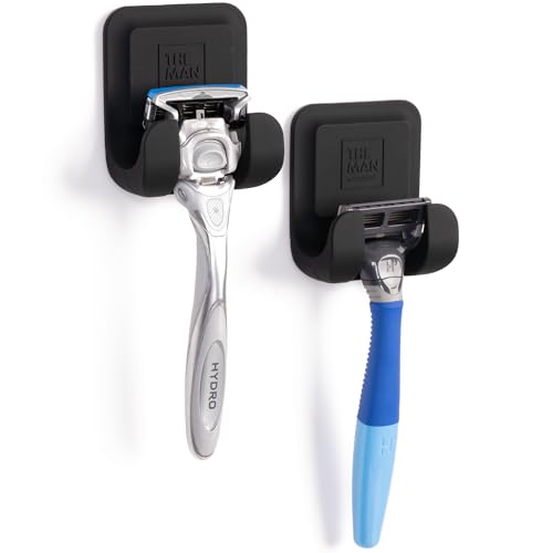 The Man Silicone Razor Holder for Men - Fit Any Razor Secure & Safe - Bathroom Organization Hooks for Shower Wall - Compatible with Gillette, Harry's, Schick & Other Brands (2 Pack)