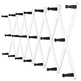 Dseap Accordian Wall Hanger: 16” High Wooden Wall Expandable Coat Rack, Hat Rack Holder, Accordion Hook for Baseball Caps, Coats, Mugs, 20 Peg Hooks, White & Black