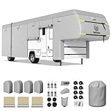 5th Wheel Travel Trailer RV Cover 29-33ft, Multi-Layer Breathable Rip-Stop Camper Cover with Water-Resistant Coating, Repair Kit, Gutter Protection, Tire Straps