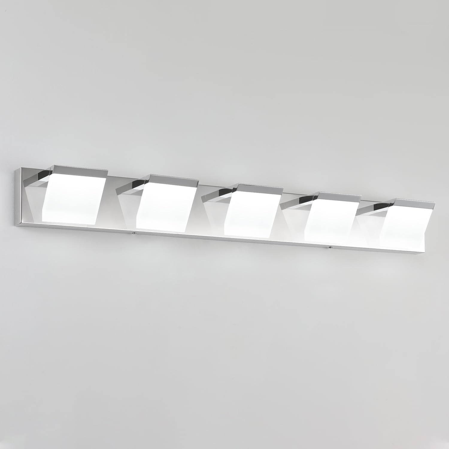 5-Light LED Modern Bathroom Vanity Light Fixtures (40-Inch, Cool White 6000K), Chrome Modern Acrylic Bathroom Wall Lighting Fixtures Over Mirror