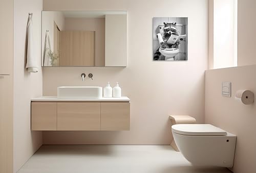 OWNANRTHM Raccoon Bathroom Canvas Wall Art Raccoon on Toilet Painting Funny Animal Bathroom Poster Black and White Animal Toilet Picture for Bath Restroom Framed 12x16 inch by OWNANRTHM - Used condition - Image 3