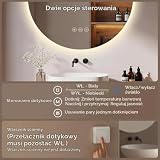 Lustro łazienkowe LED 60 cm okrągłe S'AFIELINA, lustro z LED do łazienki, lustro łazienkowe z oświetleniem LED, antypara, ściemniane, 3 barwy światła, pamięć, IP65