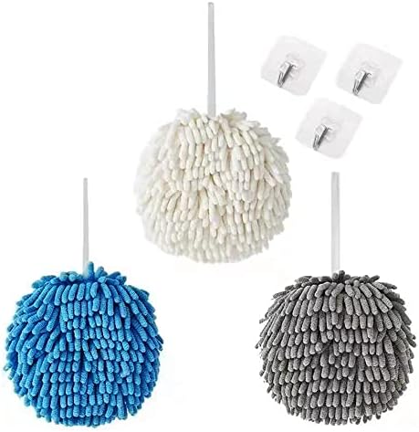 3 Pack Soft Chenille Hanging Hand Towels,Bathroom Hand Towels,Super Absorbent Kitchen Hand Towels with Loops,Quick Dry Hanging Hand Towels