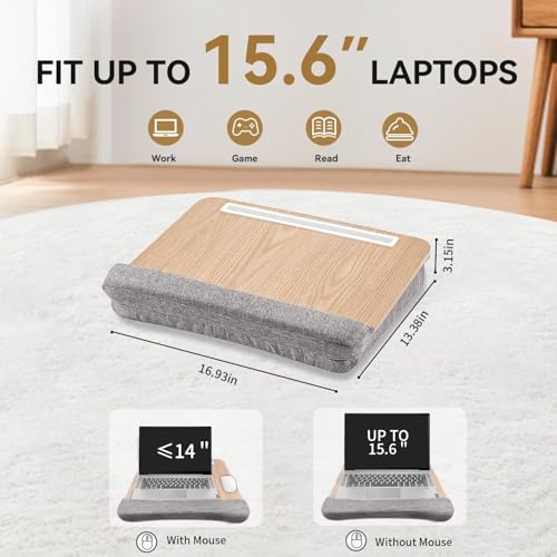 BUYIFY Lap Desk for Laptop with Cushion, 15.6 in Laptop Stand for Couch, Light Yellow Woodgrain Lap Desk with Phone Holder and Pad Holder, for Home, Office, Classroom - Thumbnail 2