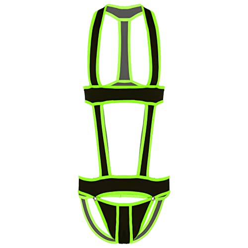 Acsuss Men's Elastic Body Chest Harness Bodysuit Leotard Underwear Wrestling Singlet Jumpsuit Green Medium #TOP4