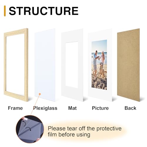 decorUhome 8x10 Picture Frame, Display Photos 5x7 with Mat or 8x10 Unmatted, Engineered Wood Frame with Plexiglass for Wall and Tabletop Display, Natural, Set of 1