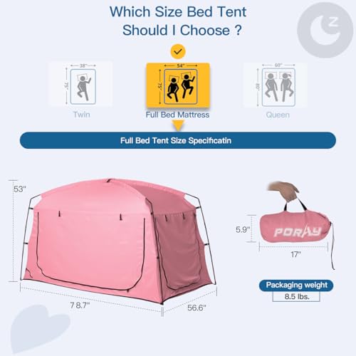 Bed Tent,Portable Privacy Sleeping Bed Canopy,Blackout 90% Drapes for Kids and Adult,Full Size Indoor Space Tent with Breathable Large Mesh Windows(Pink, Full) - Image 4