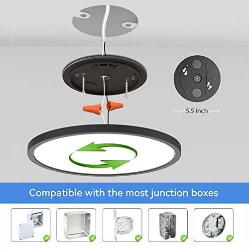 Flush Mount Ceiling Light Fixture Remote Control, Peasur 12Inch 24W Dimmable Led Ceiling Light Black 3200Lm Ceiling Lights 3000K/4500K/6000K Adjustable With Night Light For Kitchen Bedroom Dining Room #TOP4