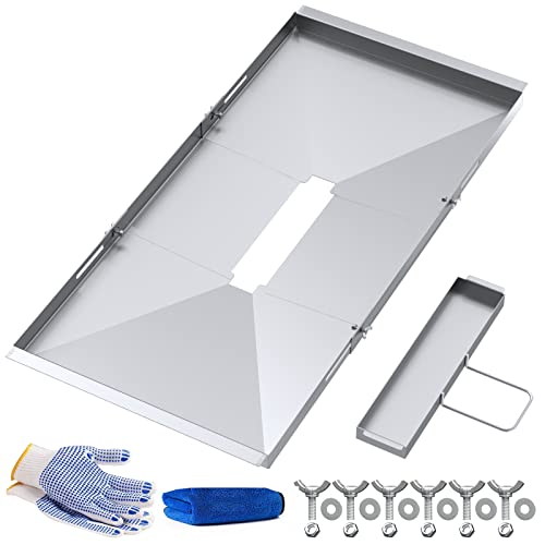 Grease Tray with Catch Pan, Universal Drip Pan for 4/5 Burner, 23"-32" Grease Tray for Gas Grill Model from Dyna Glo, Nexgrill, Expert Grill, Kenmore, BHG. Stainless Steel Grease Tray Replacement