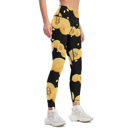 Bitcoin Gloden Women's High Waisted Yoga Leggings Soft Tummy Control Pants for Running Gym Daily - Image 3