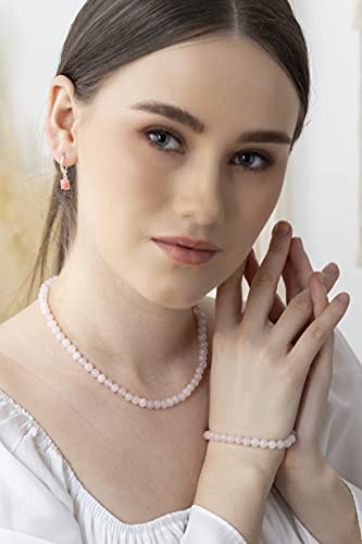 925 Sterling Silver 8X6Mm Oval Shape Natural Rose Quartz Gemstone Leverback Drop Dangle Earrings For Woman Girls #TOP4