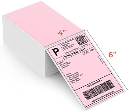 MUNBYN Pink Thermal Direct Shipping Labels (Pack of 500 4x6 Fan-Fold Labels) - Commercial Grade