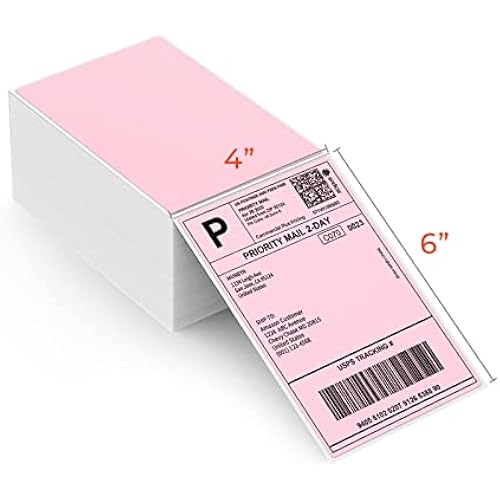 MUNBYN 4x6 Inch Pink Thermal Printer Labels for Packages, 500 Sheets/Stack