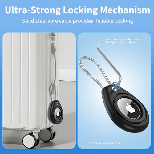 HATALKIN-Compatible-with-Apple-AirTag-Holder-4-Pack-IPX8-Waterproof-AirTag-Secure-Holder-with-Wire-Cable-Air-Tag-Lock-Keychain-Key-Ring-Holder-Case-Luggage-tag-for-Keys-Luggage-Backpack