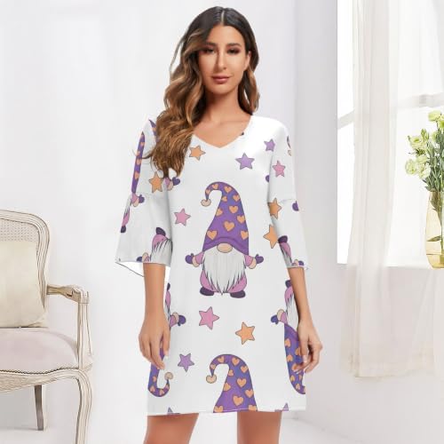 Robe d'été blanche fluide manches 3/4 imprimé nain violet pour femme - 6