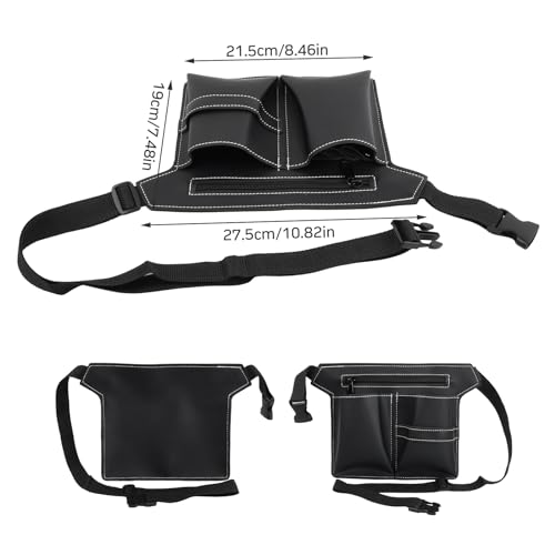 Nivofu Friseurtasche Leder - Barber Werkzeugtasche mit Gürtel, Schwarz, Verstellbar für Friseurscheren/Haarkämme