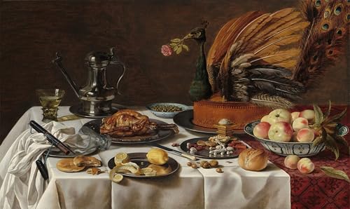Toile Impression Nature morte au paon Pieter Claesz 60x90cm