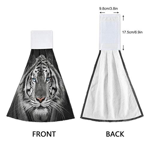 Oarencol White Tiger Animal Black Kitchen Hand Towel Absorbent Hanging Tie Towels With Loop For Bathroom 2 Pcs #TOP3
