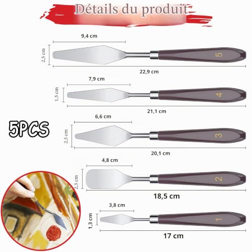 11 Pièces Ensemble de couteaux à peinture,5 Couteaux à Palette+6 Plastique Couteaux grattoirs,Couteaux à Peindre Acier Inoxydable,Palette Couteau,Peinture à l'huile Accessoires de Mélange de Couleur – vue 2