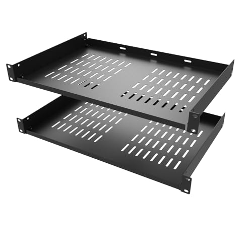 QiaoYoubang 2 Pcs of 1U Universal Rack Shelf, 12" Deep Vented Cantilever Rack Tray for 19" Networking Cabinet or Rack, Black 2 Pcs (12 inches 2 Pcs) by QiaoYoubang - Used condition - US$36.34
