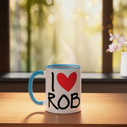 Taza de cerámica personalizada I Love Rob azul/blanca miniatura 3