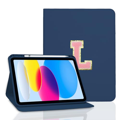 TopPerfekt Case for iPad 11th (A16) 11-inch 2025 / iPad 10th Generation 10.9-inch 2022, Initial Chenille Letter Suture, Cute Case with Auto Sleep/Wake, Support Touch ID, Pencil Holder (Deep Blue, L) by TopPerfekt - Used condition - US$13.80