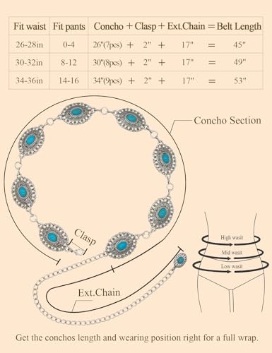 Image of TOPACC Western Metal Concho Belt for Women Cowgirl Chain Belts for Dresses Jeans Country Concert Outfit