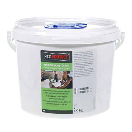 PICO Protect® 30, Desinfektionstücher, 120 Blatt im Eimer, alkoholfrei, Desinfektionstücher für Flächen und Gegenstände - Alkoholfreie Tücher zum Desinfizieren - Blattgröße 30x25cm Cover