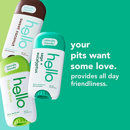 Hello Deodorant Variety Pack (Sweet Coconut, Fresh Citrus, White Sage) For Women + Men, Aluminum Free, Baking Soda Free, Parabens Free, 24 Hour Odor Protection, 2.6 Ounce, 3 Pack #TOP3