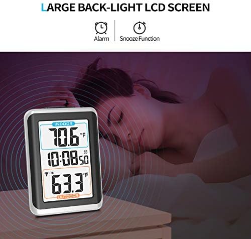 Geevon Digital Indoor Outdoor Thermometer, Wireless Temperature Monitor Gauge with Alarm Clock, 1 Remote Sensor, Backlight,Min/Max Value, Tabletop and Wall-mounted for Home Office