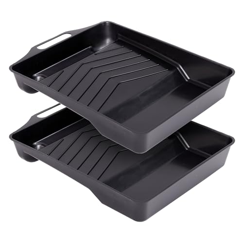 Precision Defined 11-Inch Paint Tray 2-Pack, Durable Paint Roller Tray with Comfortable Grip, Sturdy Base, 800ML Large Capacity Pan for Painting Fence, Walls, Furnitures and More, Black
