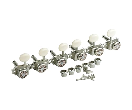 Guyker Guitar Locking Tuners (3L + 3R) – Vintage Deluxe Lock String Tuning Key Pegs Machine Heads Replacement Parts - Nickel, Cream Handle