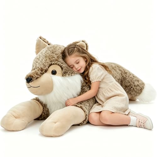 Image of BENINY 30 Inch Giant Wolf Stuffed Animal, Big Soft Wolf Plush Toy, Fluffy Stuffed Wolf Pillow Plushie for Kids, Boys, Girls, Birthday