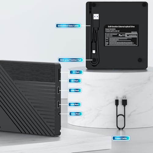Ultra-Portable 5-in-1 External Blu-ray Drive: USB 3.0 & USB-C DVD/CD Burner, BD Reader No BD Burning with Dual USB-A Ports & SD/TF Readers – Seamless Laptop/PC Compatibility for Windows, Mac, Linux by LLMHHKYK - Image 7