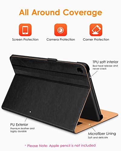 Galaxy Tab S5E Case 2019 [Sm-T720/Sm-T725], Dtto Premium Leather Folio Cover With Hard Back For Samsung Galaxy Tab S5E 10.5 Inch Tablet 2019 Released [Auto Sleep/Wake], Black #TOP1