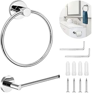 Toilet Paper Holder and Towel Ring Set, Toilet Towel Holder Stainless Steel Toilet Roll Holder Towel Ring Hanging Round Hanger Polished Chrome Contemporary Bathroom Accessory Set for Bathroom,Hotel
