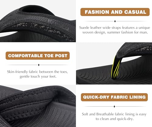 KuaiLu Flip Flops Men Sport Thong Sandals with Comfort Plantar Fasciitis Arch Support Beach Pool Slides for Men Soft Yoga Mat Cushion Size 9.5 Black - Image 5