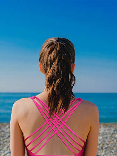 Petelai 2 Pack Women Yoga Sport Bra, Removable Pads Yoga Top Cross Strappy Back Sports Bra (Black And Rose Red, M) #TOP6